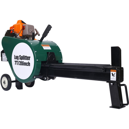 Double Flywheel Electric Log Splitter 7-Ton Compact Horizontal Gas Log Splitter with Auto Return 20in,portable  63cc engine firewood splitting forestry harvesting