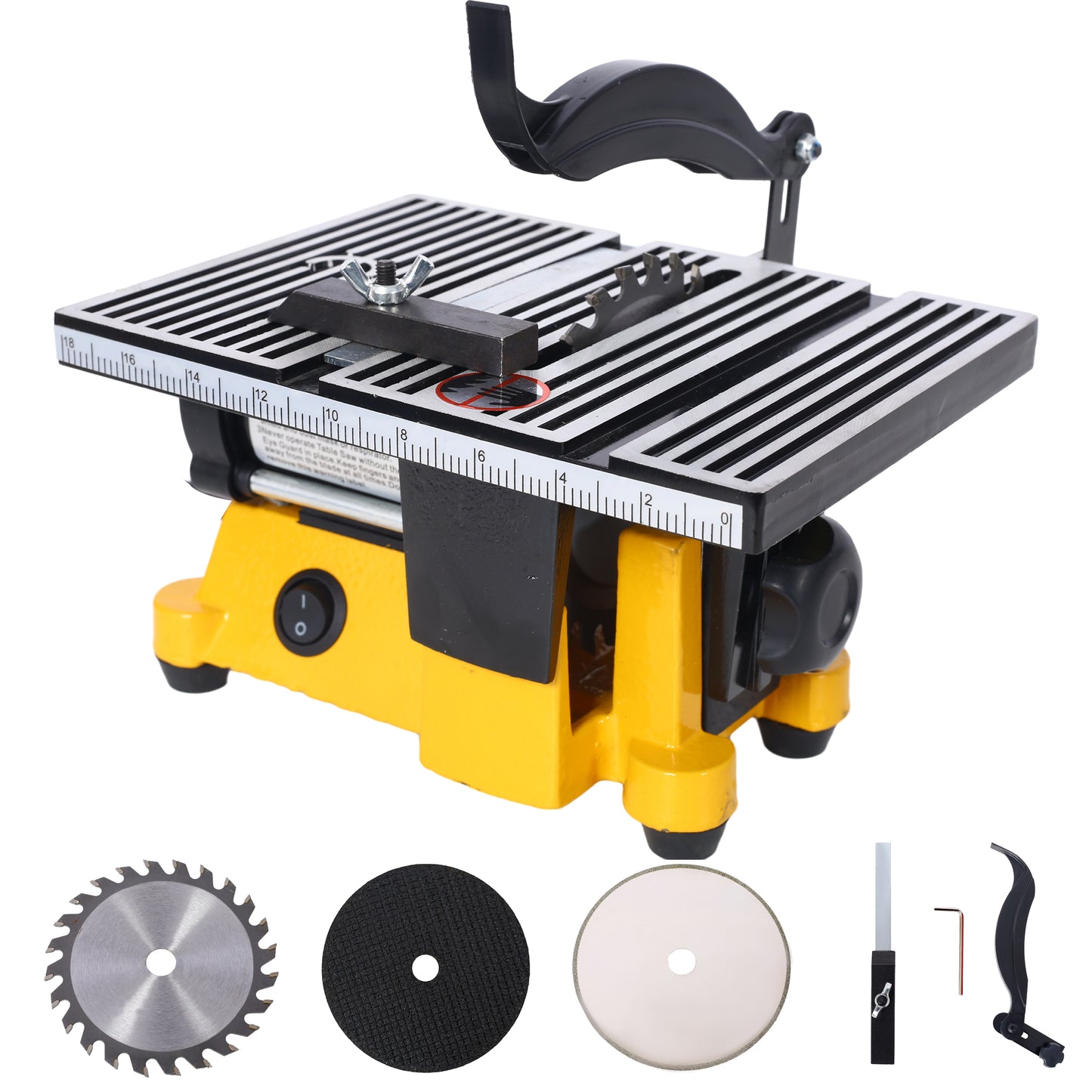 4' 90W Mini Table Saw Top Cut Off Miter Saw Multifunctional Desktop Saws w/ 3 Blades for Precision Cut Metal Wood Frame Molding