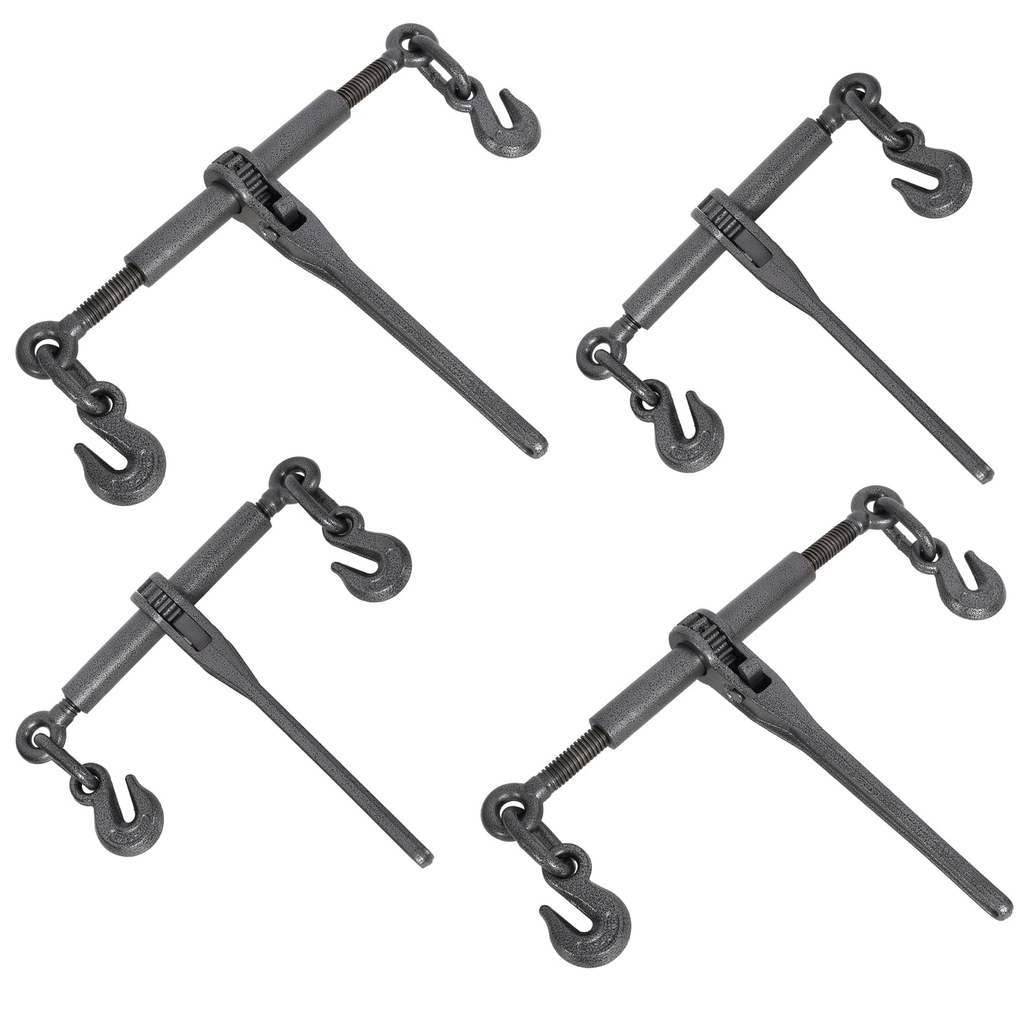 Heavy duty 3/8' – 1/2' Ratchet Binders, 9200lbs Working Load breaking, G70 Hooks Adjustable Length, 4-Pack, Black Hammertone color