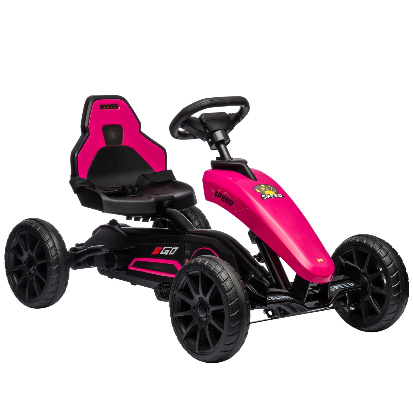 Kids Pedal Go Kart, Outdoor Ride on Toys with Swing Axle, Adjustable Seat, Handbrake, 4 Shock-Absorbing Wheels, Gift for Boys and Girls Aged 3-8 Years Old, Pink