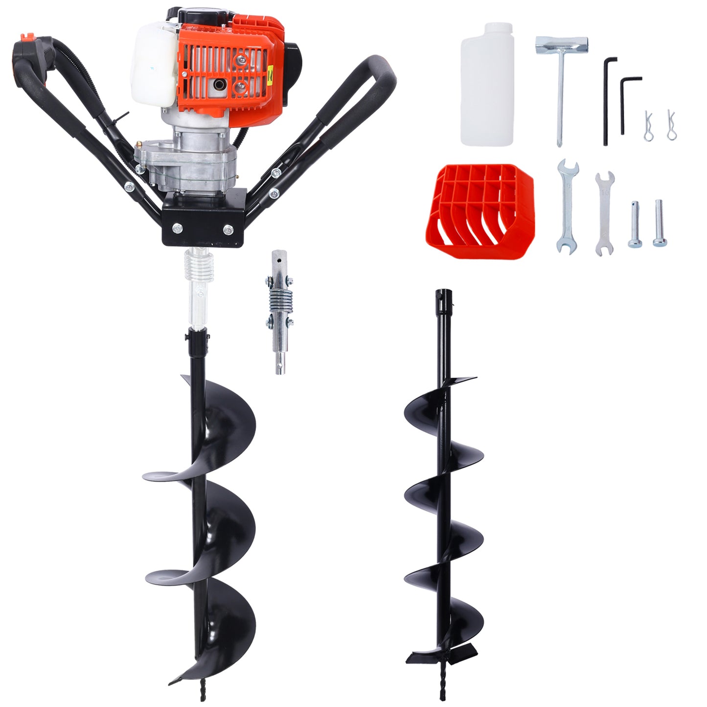 Post Hole Digger, 43cc Post Hole Digger, Gas Powered Earth Digger with 6&8' and absorber,Earth Auger Drill Bit, 30 inch Long Alloy Steel Auger, for Farmland, Garden and Plant, EPA Certification