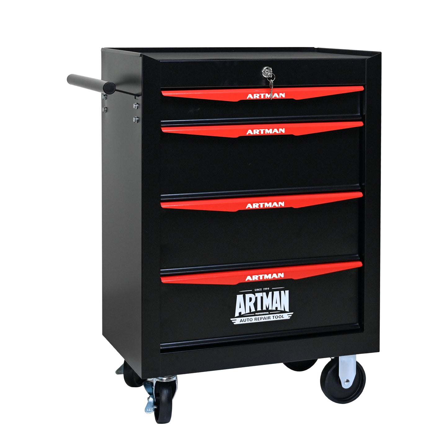 Rolling Metal Tool Chest with 4 Drawers, 20' 4-Drawer Tool Chest Cabinet with Ball Bearing Drawer Slides, Steel Tool Storage Box Organizer -BLACK&RED