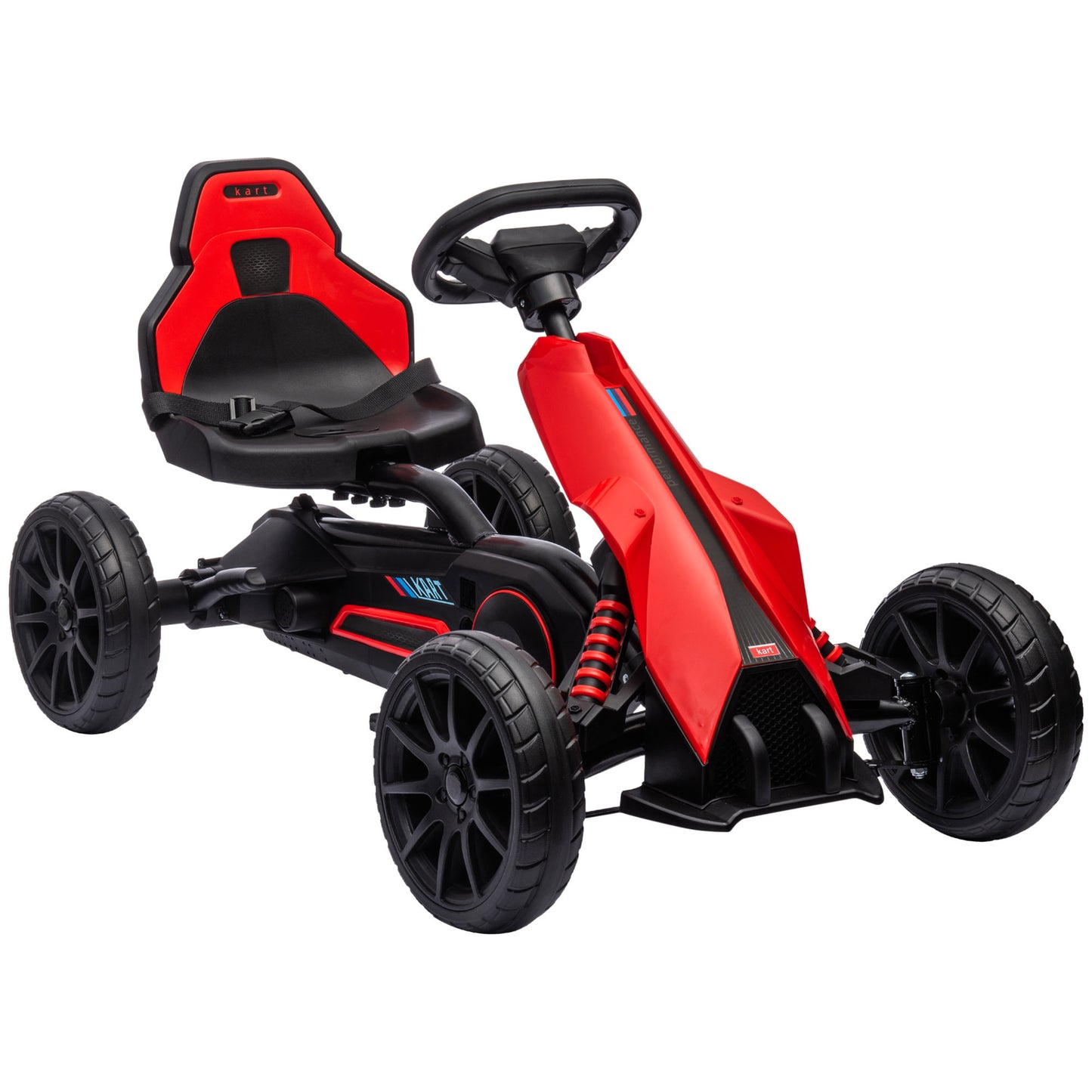 Kids Pedal Go Kart, Outdoor Ride on Toy with Adjustable Seat, Swing Axle, Handbrake, 4 Non-Slip EVA Wheels for Boys and Girls Aged 3-8 Years Old, Red