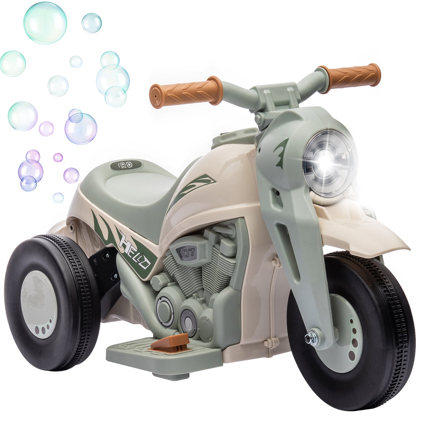 Ride on Bubble Car, 6V Kids Motorcycle, 3 Wheeled 2 MPH Electric Motorbike for Toddler with LED Headlight, Music, Forward & Reserve, Cream White