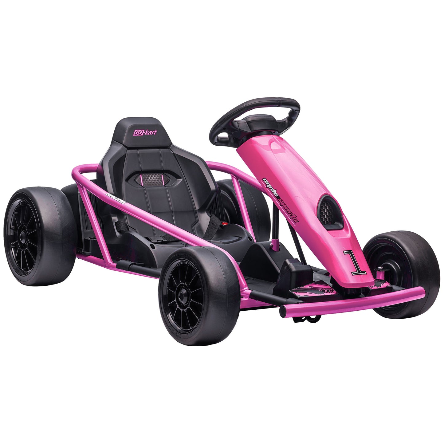 24V 8.1 MPH Electric Go Kart, Drifting Car Battery Powered Ride on Toy Outdoor with Slow Start, Music, Horn Honking and Safety Belt, for 8-12 Years Old, Pink