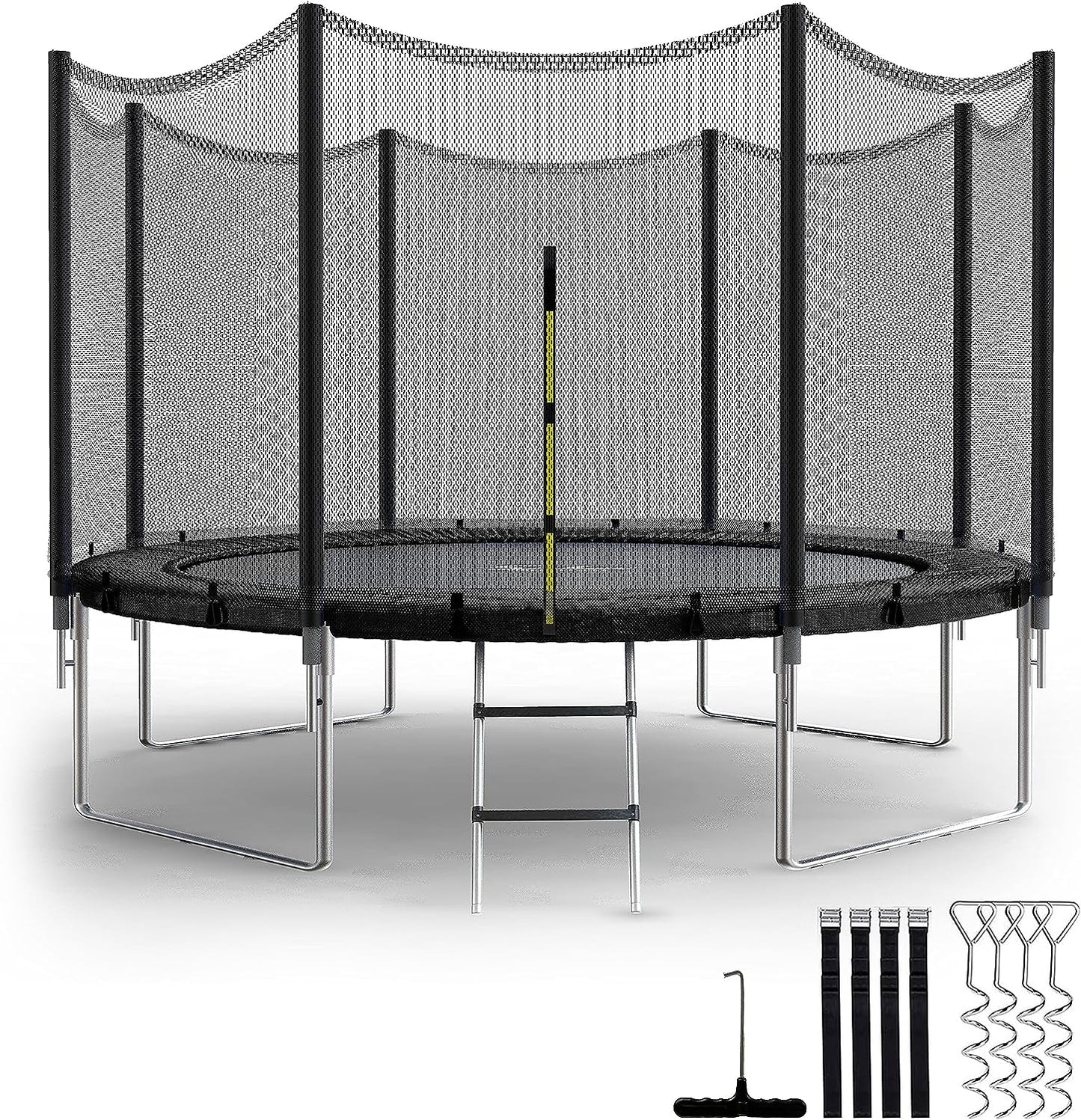 Simple Deluxe Trampoline for Kids with Safety Enclosure Net Wind Stakes 12FT Simple Deluxe 400LBS Weight Capacity Outdoor Backyards Trampolines with Non-Slip Ladder for Children Adults Family, Black
