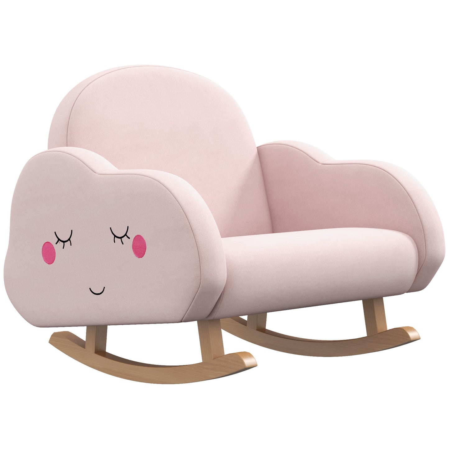 Kids Rocking Chair, Cloud Shaped Children Rocker Armchair for Nursery Playroom Preschool, with Solid Wood Legs, Anti-Tipping Design, for 1.5-5 Years, Pink
