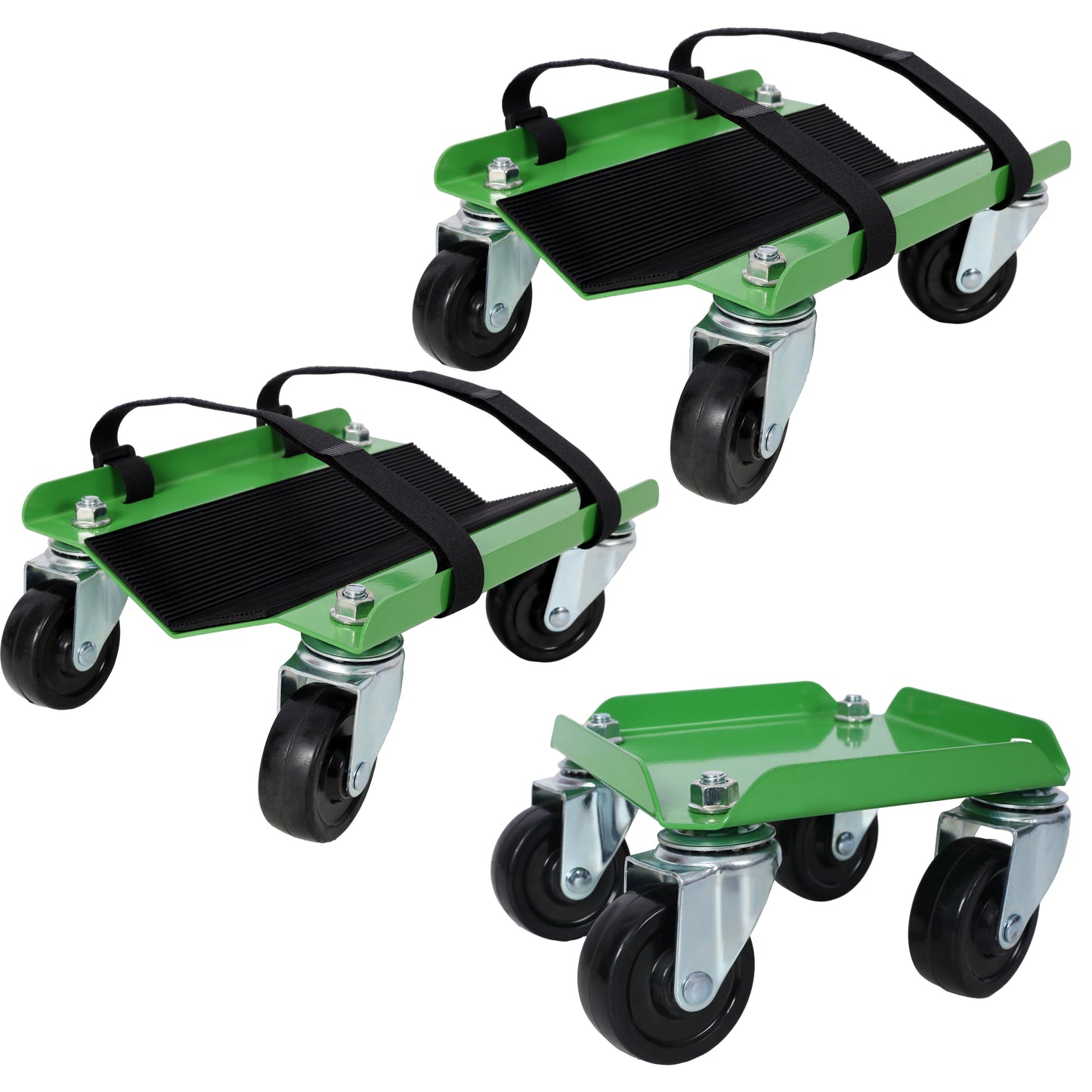 Snowmobile Dolly Heavy Duty Carries up to 1500lbs V-Slide with 2.5' Swivel Casters Rubber Pad Protecting Skis and 2 Pairs of Heavy Duty Straps Firmly Attaching on Skis, GREEN COLOR