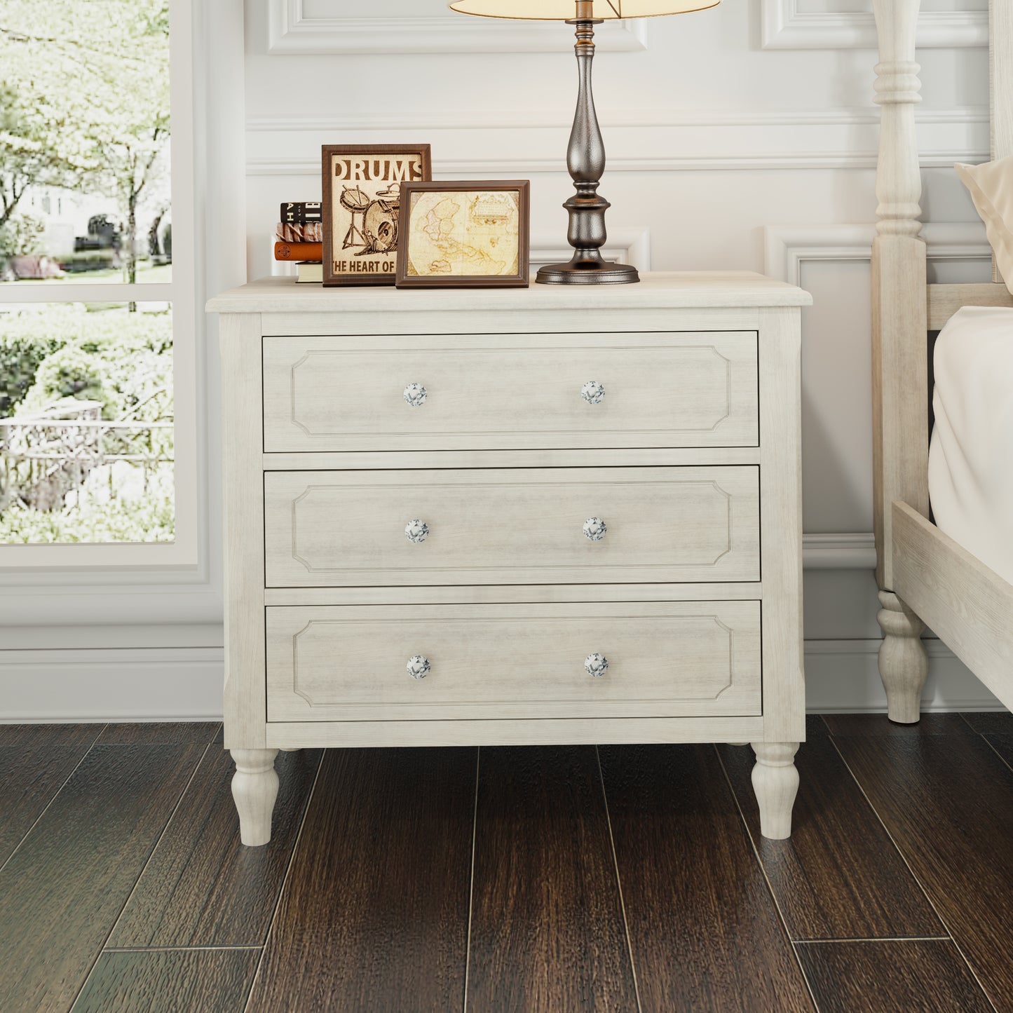 Vintage Country Style 3 Drawers Wood Nightstand, Bedside Table, Baby Dresser, End Table for Bedroom Living Room, Fully Assembled, Retro White