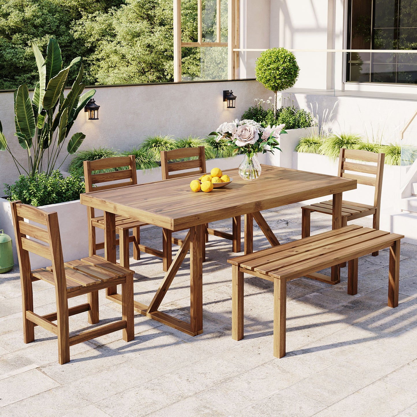 High-quality Acacia Wood Outdoor Table and Chair Set, Suitable for Patio, Balcony, Backyard(old  sku:WY000396AAA)