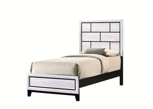 Cotemporary White Finish Twin Size Panel Low-profile Youth Kids Bed Geometric Design Wooden Bedroom Furniture