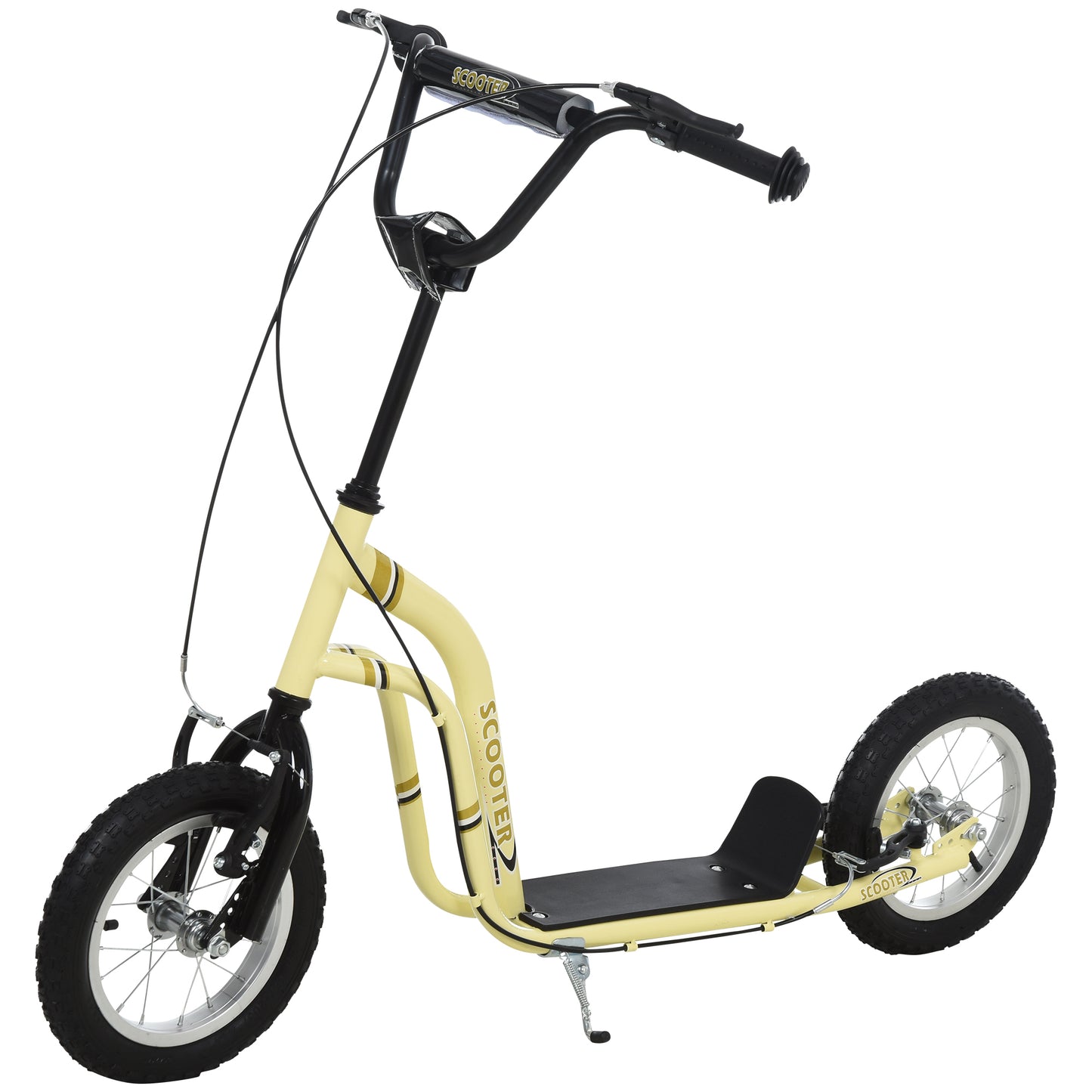 Youth Scooter Front and Rear Caliper Dual Brakes 12-Inch Inflatable Front Wheel Ride On Toy For Age 5+, Beige