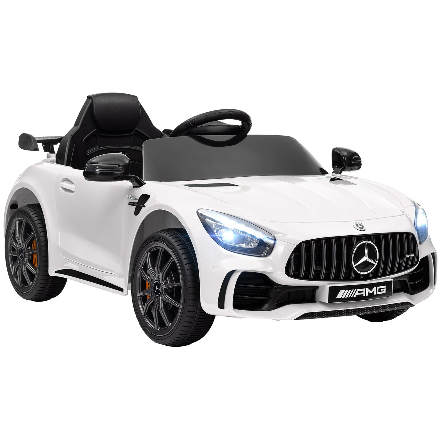 Mercedes-Benz AMG GTR Licensed 12V Kids Ride on Car, Battery Powered Kids Electric Car with Remote Control, Transport Wheels, Soft Start, Lights, Music, Horn & 3 Speeds for 3-6 Years, White