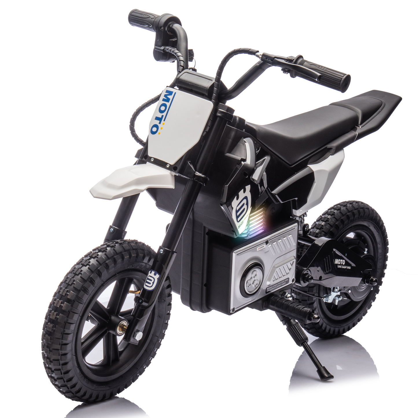 24V Kids Ride On Electric Toy Motocross Motorcycle,200W High Speed Hub Motor,Rear wheel shock absorber,Adjustable speed,LED breath lamp,Bluetooth,Music,Horn,Speeds 3.11-9.32MPH For Kids Aged 5-15.