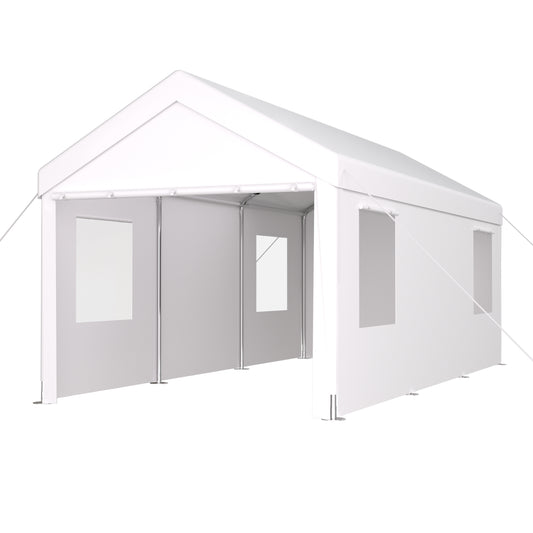 Carport 10' x 20' Portable Garage, Heavy Duty Car Port Canopy with 2 Roll-up Doors & 4 Ventilated Windows for Car, Truck, Boat, Garden Tools ,white