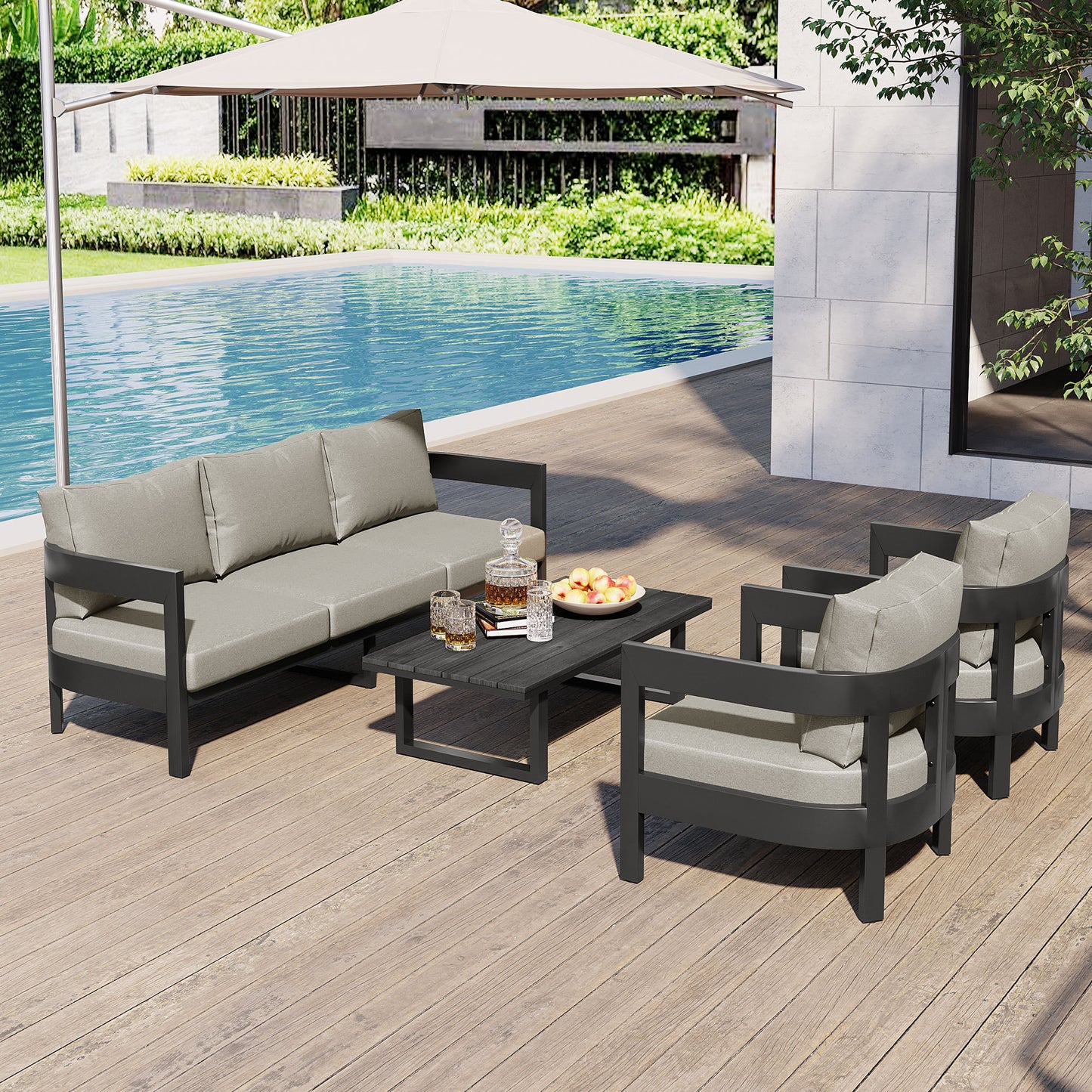 High-Quality Outdoor Seating Set with Thick Cushions for Ultimate Comfort, Perfect for Lawns, Patios, and Poolside