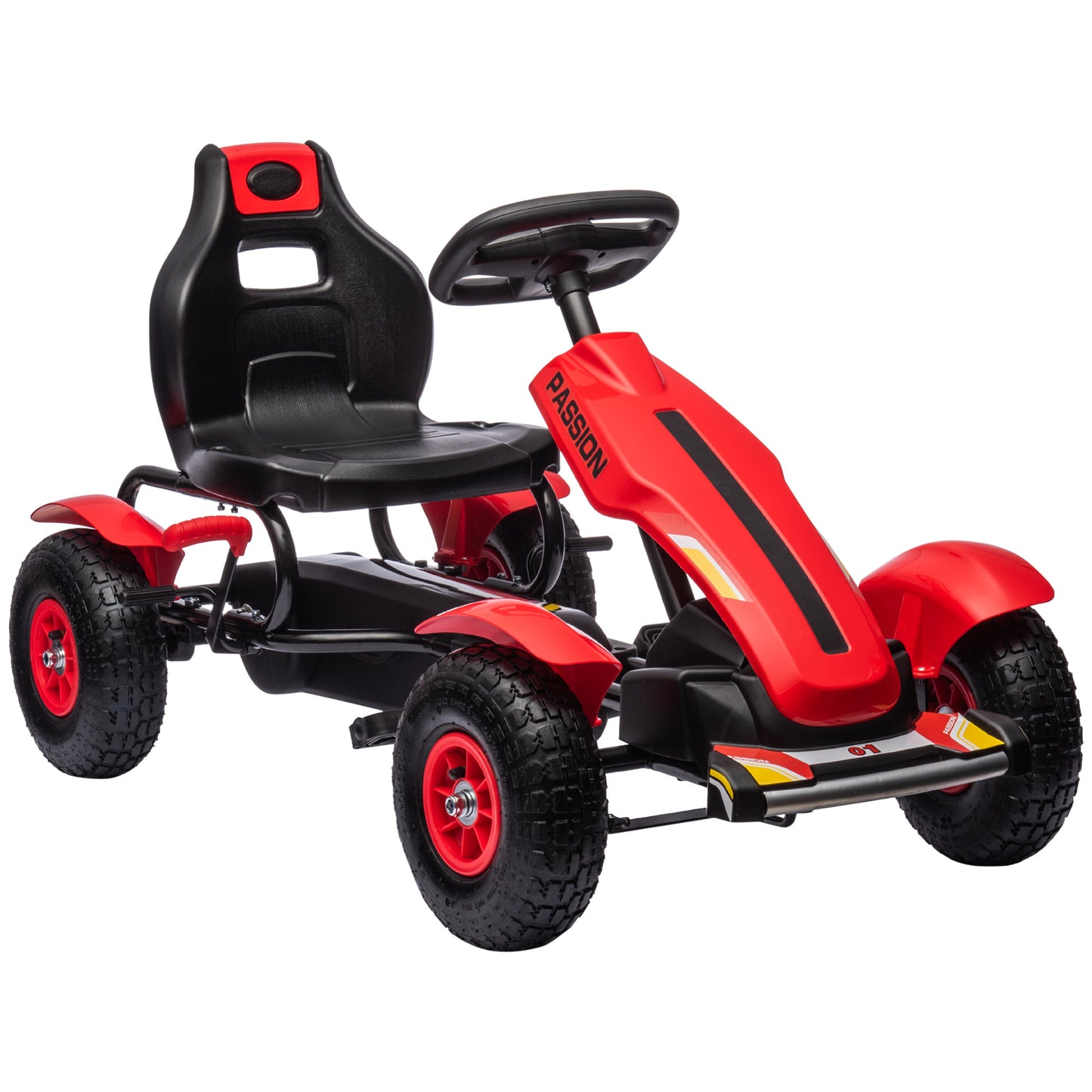Kids Pedal Go Kart, Outdoor Ride on Toys with Adjustable Seat, Sharp Handling, Handbrake, 4 Non-Slip Rubber Wheels for Boys & Girls Aged 5-12 Years Old, Red