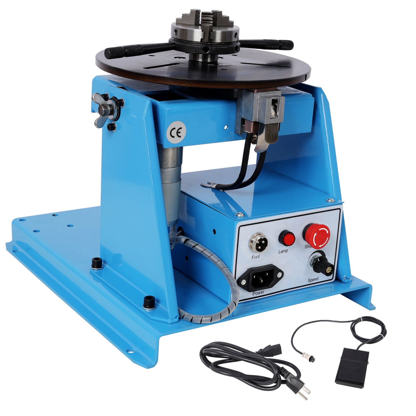 10KG/22LBS Rotary Welding Positioner, 110V, 20W Portable Welder Positioning Machine, 0-90° Welding Positioning Turntable Table , with 3-Jaw Lathe Chuck,Blue Color