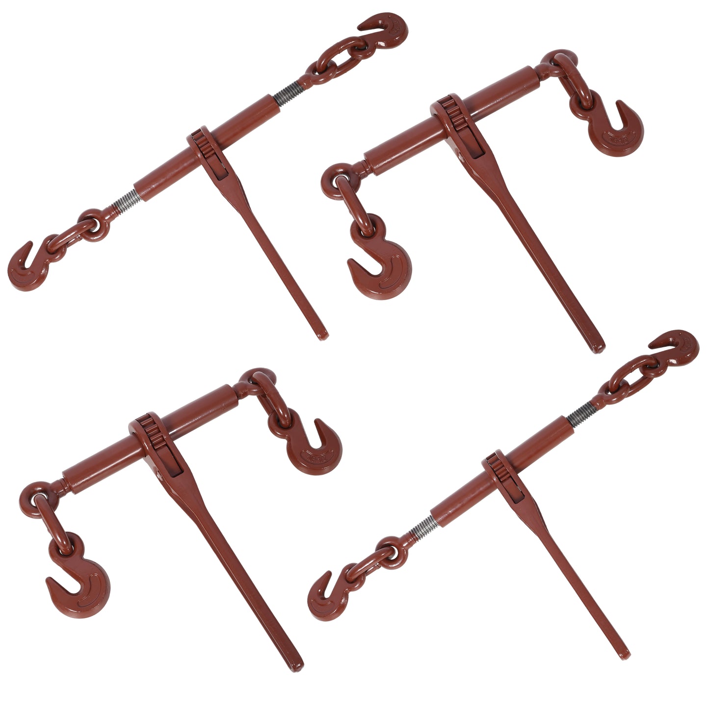Heavy duty 5/16'-3/8' Ratchet Binders, 5400lbs Working Load capacity, G70 Hooks Adjustable Length, 4-Pack, Red