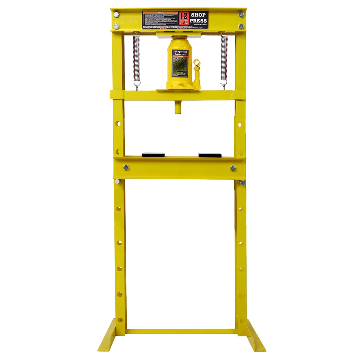 Hydraulic Shop Press ,12-Ton Capacity , Floor Mount ,with Press Plates, H-Frame Garage Floor Press, Adjustable Working Table Height, ,yellow