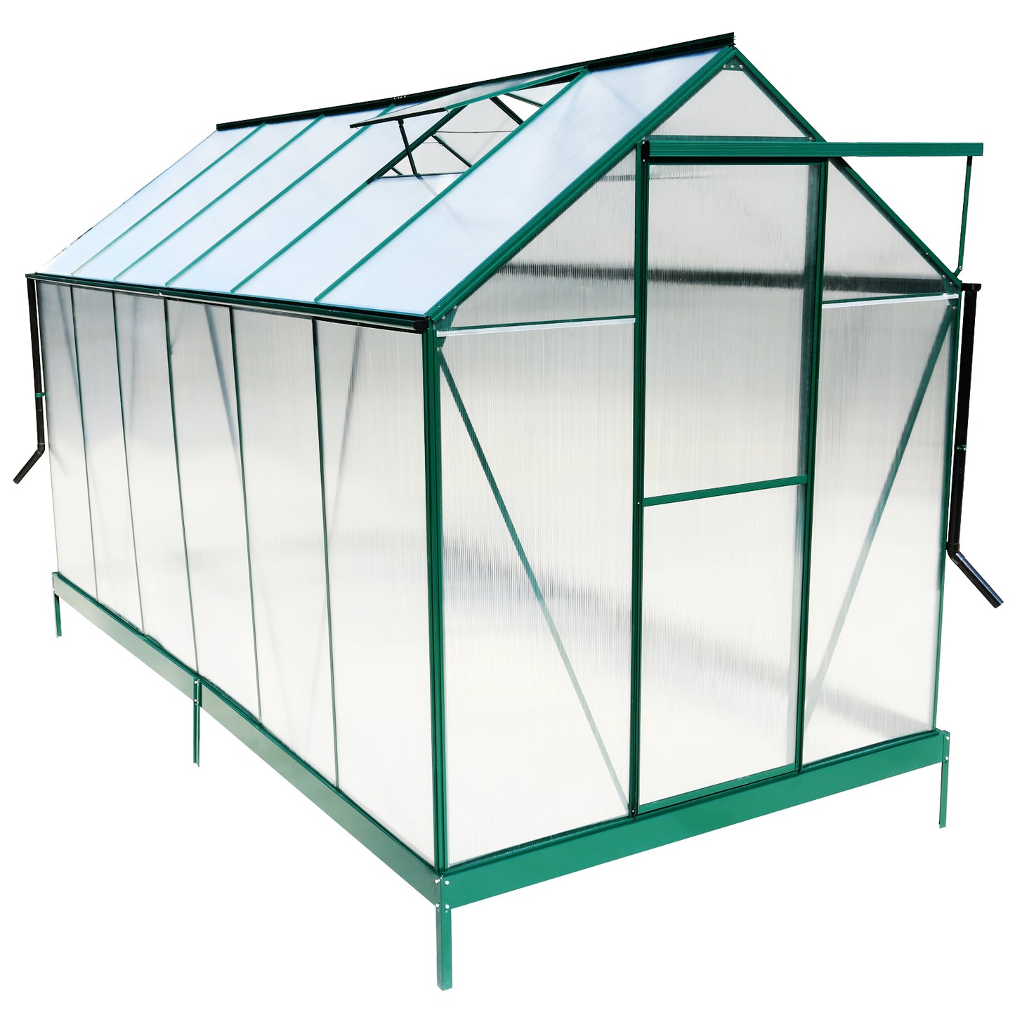 6.3'*12.2'*7' Polycarbonate Greenhouse, Heavy Duty Outdoor Aluminum Walk-in Green House Kit with Rain Gutter, Vent and Door for Backyard Garden, color green