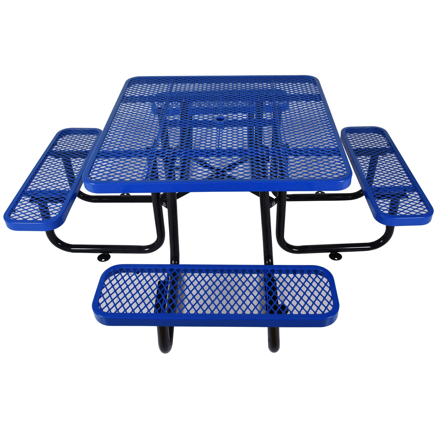Square Outdoor Steel Picnic Table 46' blue ,with umbrella pole