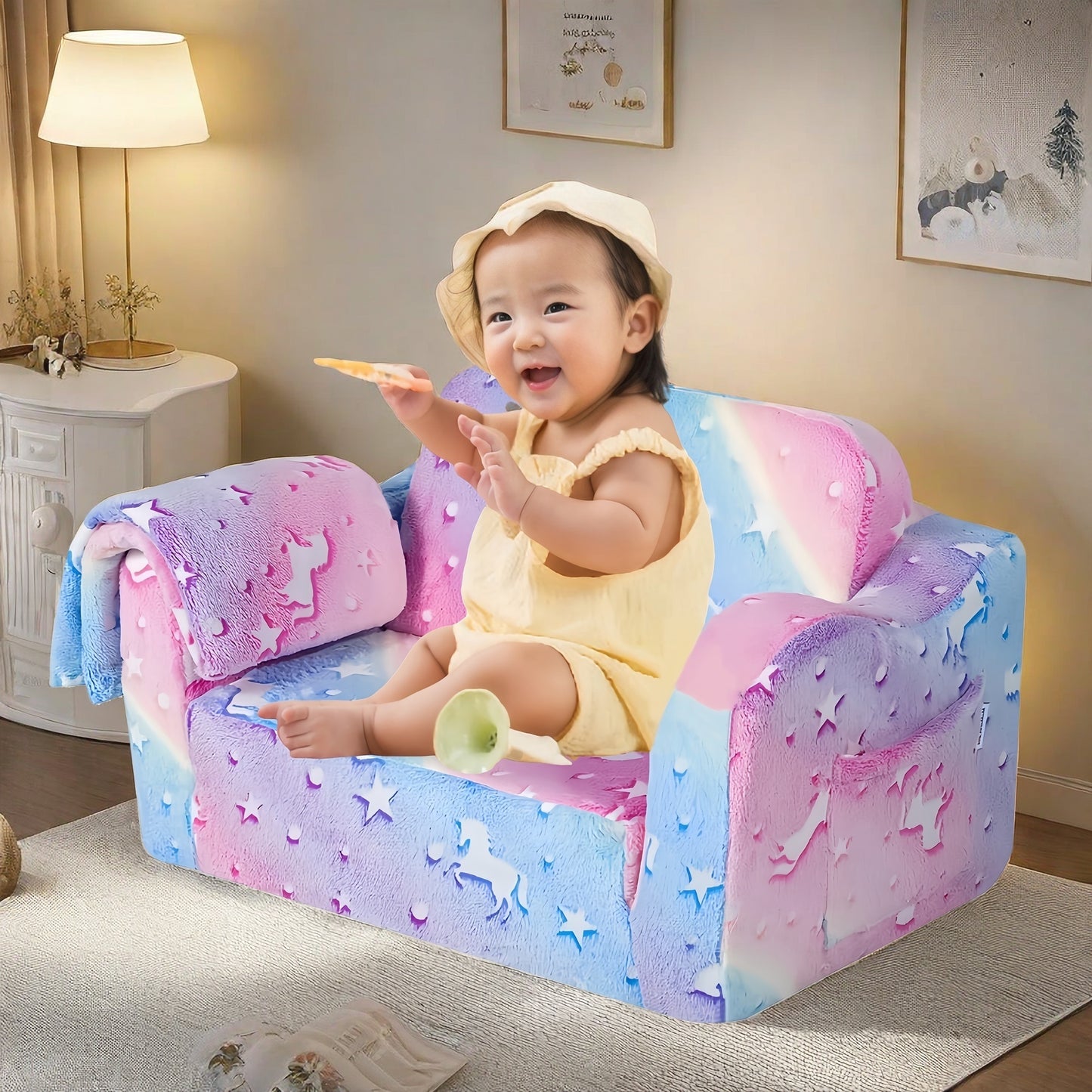 Compression Modular Kids Sofa, Perfect Sleeper Extra Convertible Sofa to Lounger, Comfy 2-in-1 Flip Open Couch Sleeper for Kids Pink Small Sofa