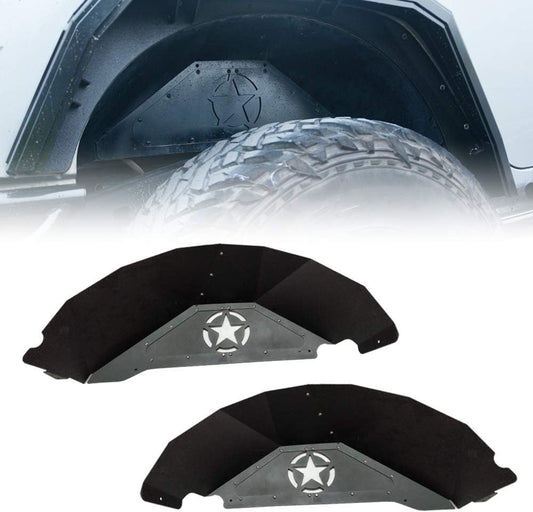 Compatible with Rear Inner Fender Liners w/Five Star Logo 2007-2017 Jeep Wrangler JK JKU 4WD Lightweight Aluminum Design Black