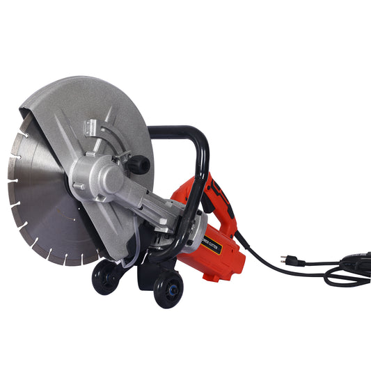 Electric 14' Cut Off Saw Wet/Dry Concrete Saw Cutter Guide Roller with Water Line Attachment 3000w with blade