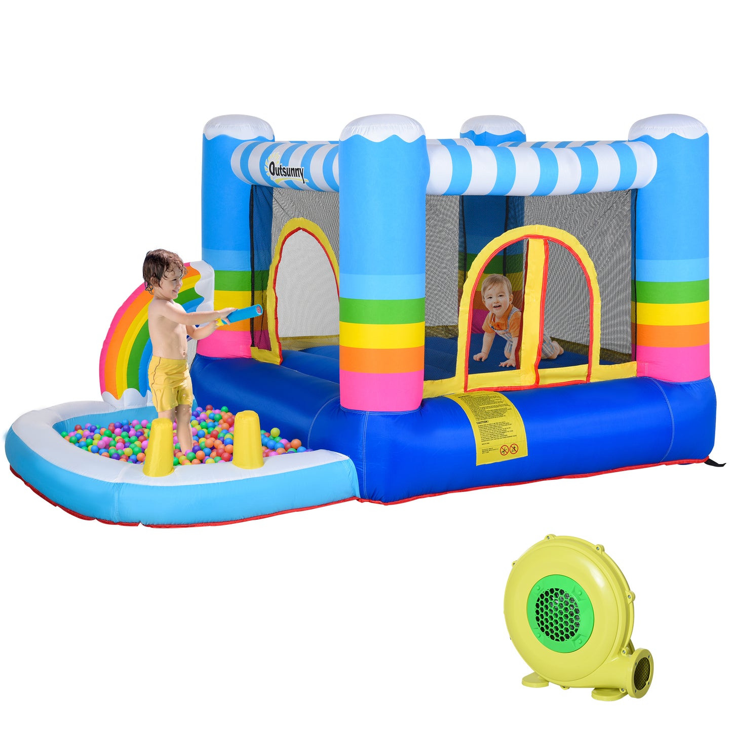 Inflatable Bounce House for Kids 2-in-1 Jumping Castle for Indoor Outdoor Party with Trampoline, Pool, Carry Bag & Air Blower