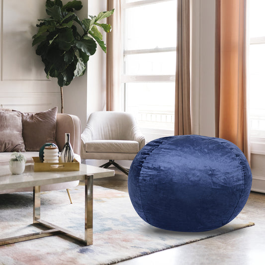 Minky Velvet Bean Bag Chair, Navy-5ft Plush Floor Chair for Kids and Adults w/ Washable Cover, Lounge Chair with Stretchable Fabric, Comfy Bedroom Chair, Filled with Shredded and Memory Foam.