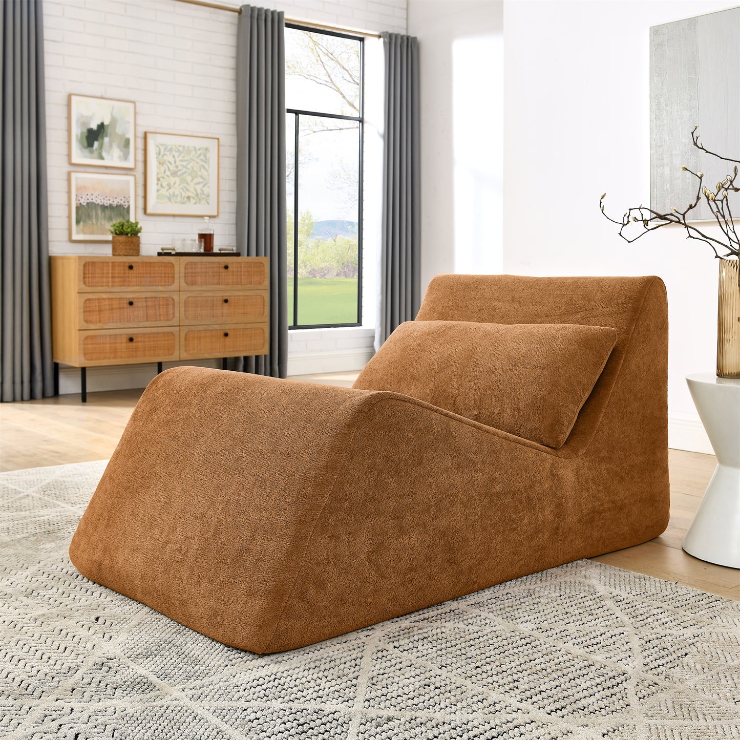 Bean Bag Chair, Lazy Floor Sofa Couch for Adults and Kids, Fireside Chair with Ergonomic Design, Memory Foam Lounge Chair for Living Room Bedroom, Office, Orange