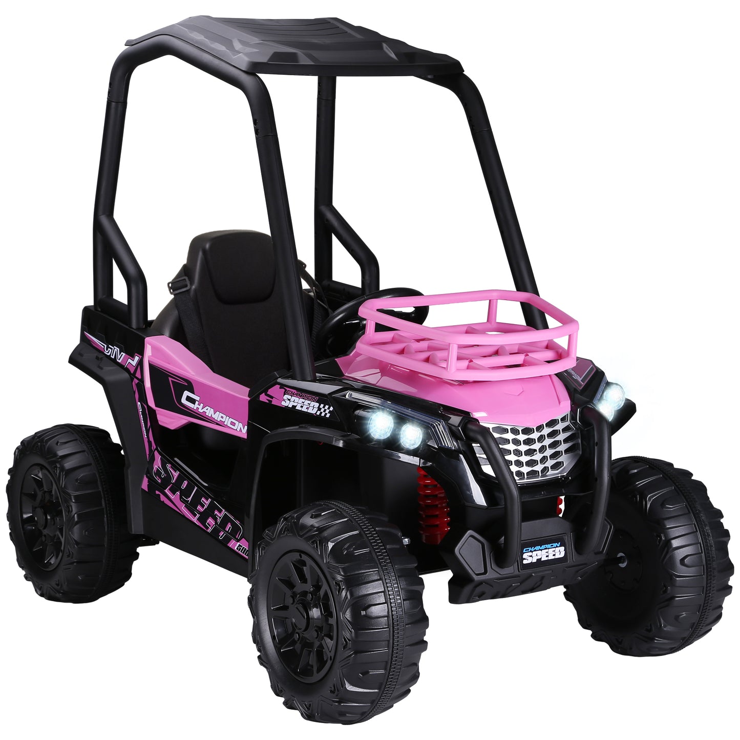 12V Kids UTV, Battery Powered Electric Ride on Car with Music, Lights, MP3/USB, Suspension System & Remote Control, Toy Vehicle for Boys and Girls, Pink