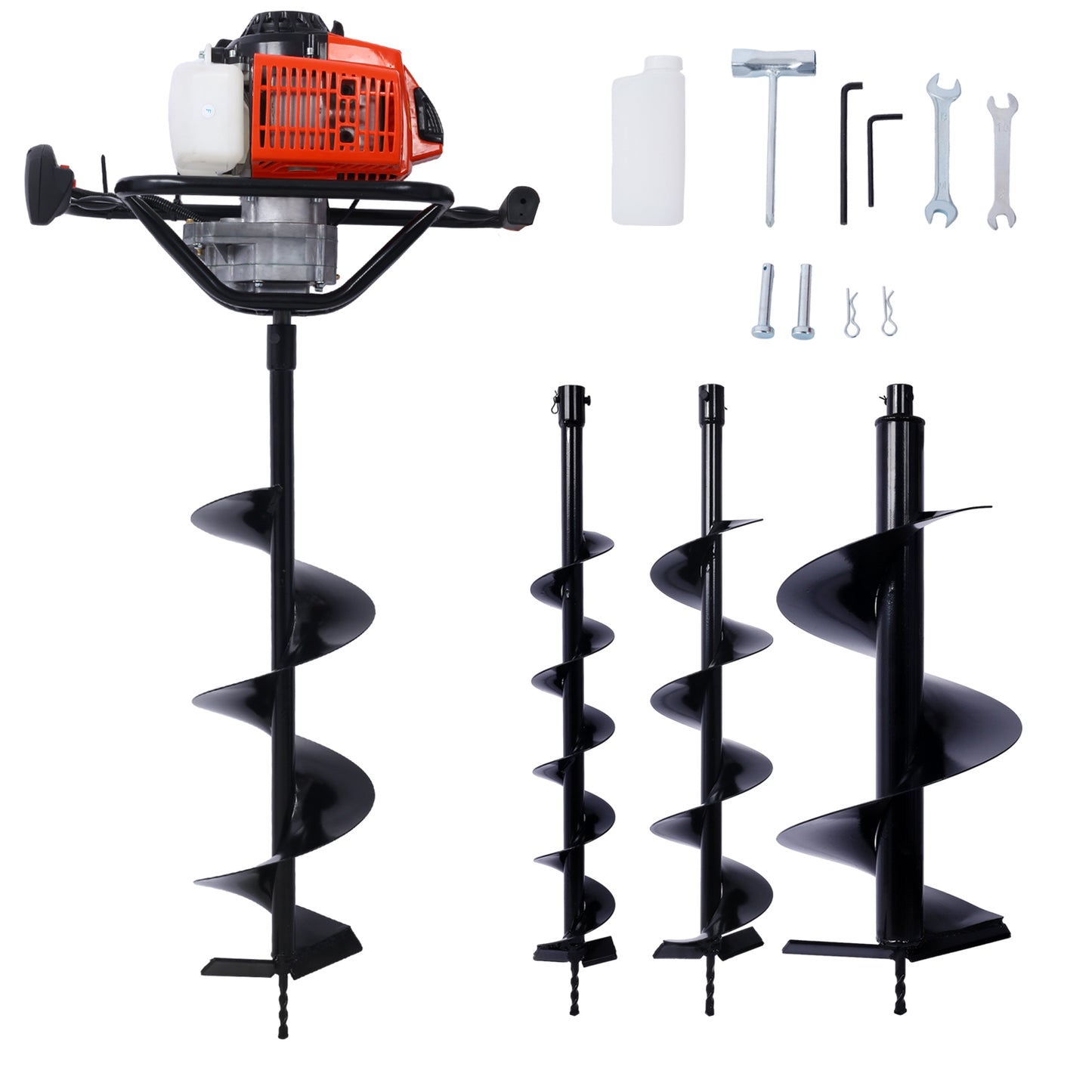 2.7HP Post Hole Digger 63cc Gas-Powered 2-Stroke Auger Digging Drill Shaft Size 3/4' ,EPA certificated with L4'+L6'+L8'+L12' DRILL BIT