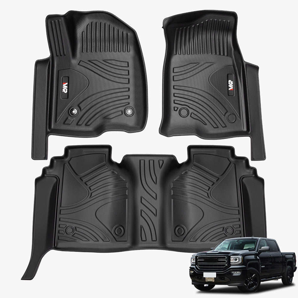 All Weather Floor Mats for Chevy Silverado GMC Sierra 1500 2019-2025, 2020-2025 SLV/SRA 2500 3500 HD Crew Cab (with Rear Under-Seat Storage)