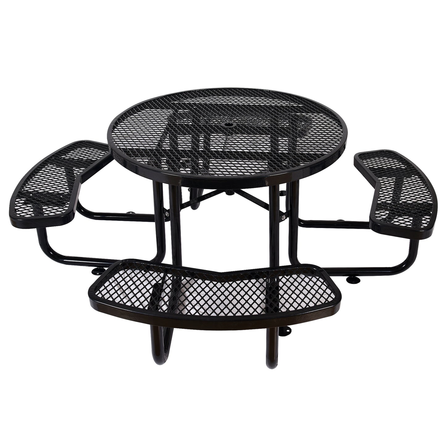 Round Outdoor Steel Picnic Table 46' black ,with umbrella pole