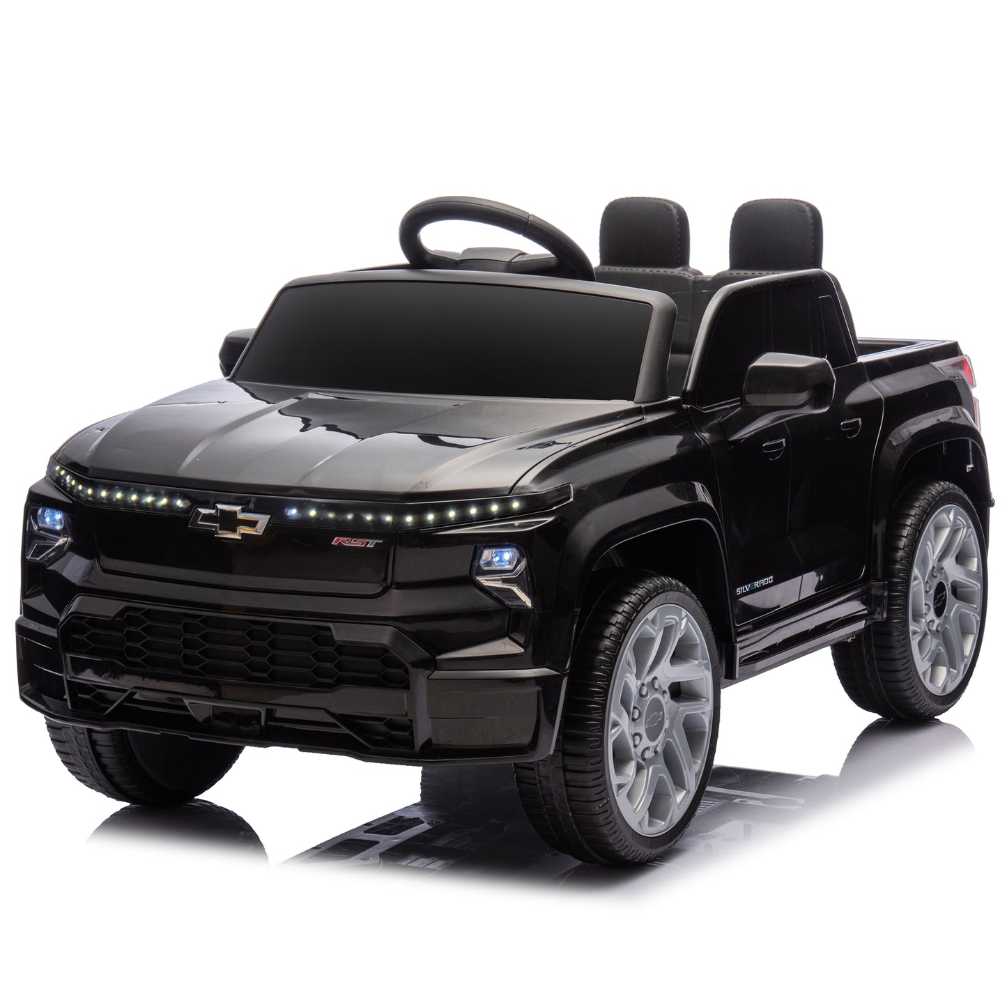 12V Kids Ride on Car W/Parents Control,Licensed Chevrolet Silverado,Four-wheel suspension,LED Lights,Bluetooth,music,USB,MP3,Power display,speeds 1.86-3.11MPH For kids aged 2-5.