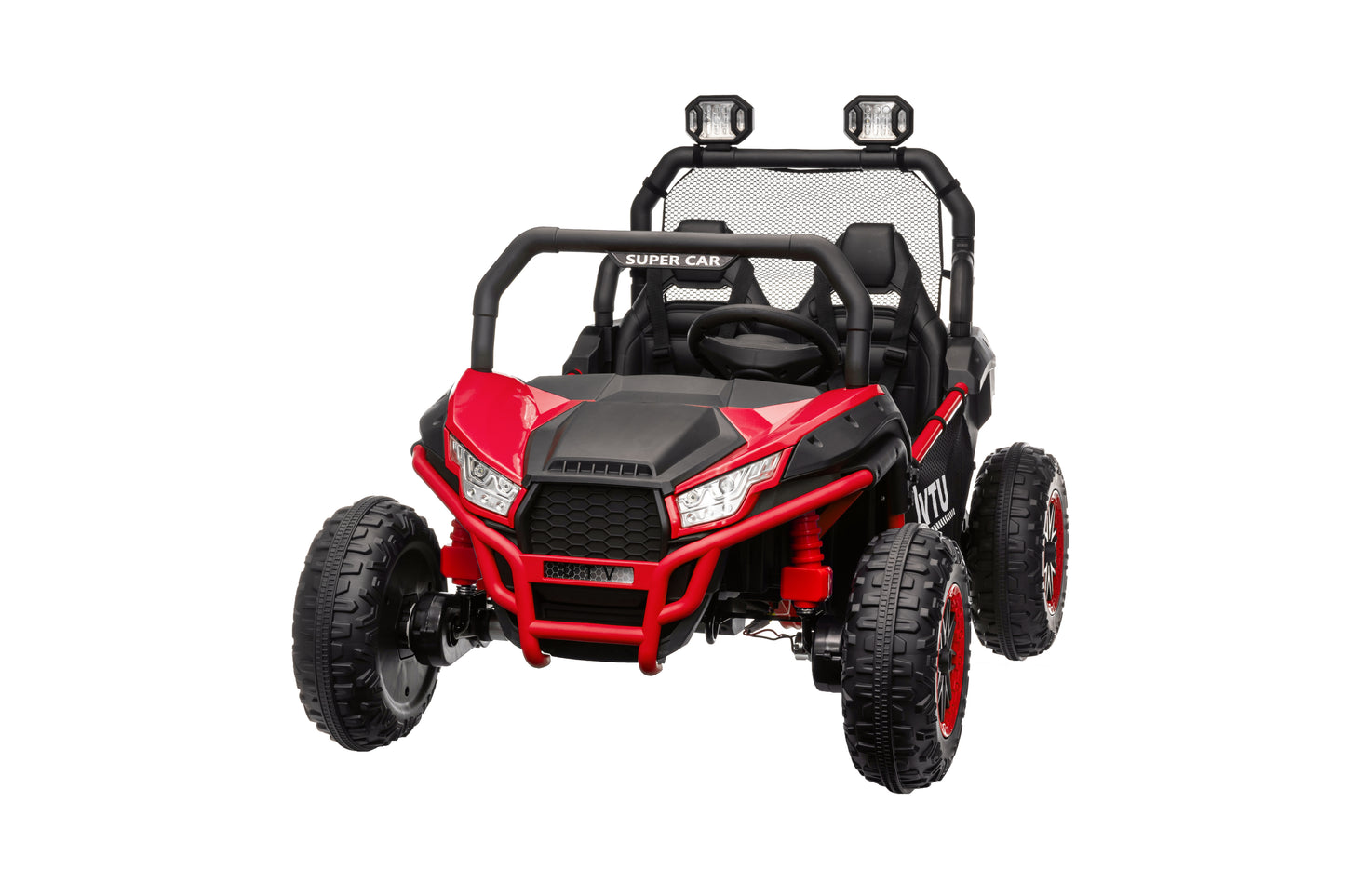 24 Volt Ride on Toys with Remote, Metal Frame Electric Powered off-Road UTV with 2 XL Seater, 4x200W 5MPH Max, 4WD/2WD Switchable, 3 Speeds, Bluetooth, Storage,red