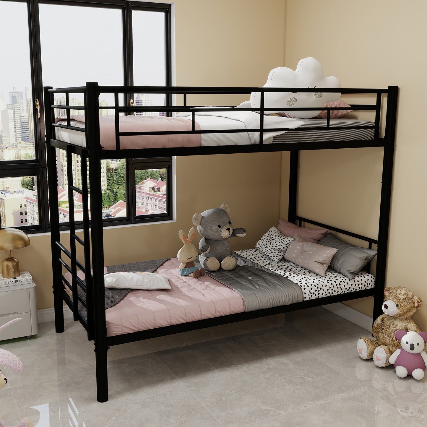 Twin Over Twin Metal Bunk Bed for Kids Boys Girls,Metal Structure Bedframe with Ladders & Guardrail,Convertible 2 Beds,No Spring Box Required