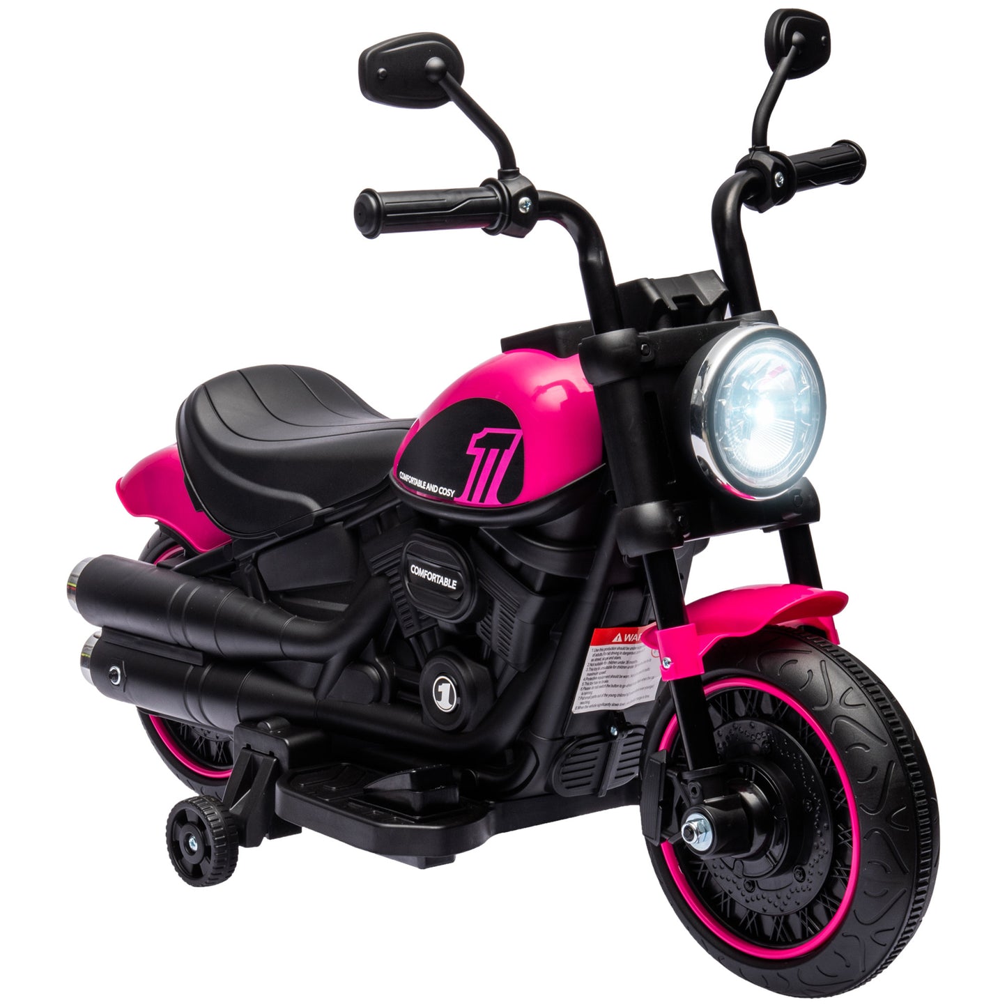 Kids Motorcycle with Training Wheels, 6V Ride-on Toy for Toddler Ages 18-48 Months, Battery-Operated Motorbike for Kids with Single-Button Start, Headlight, Pink