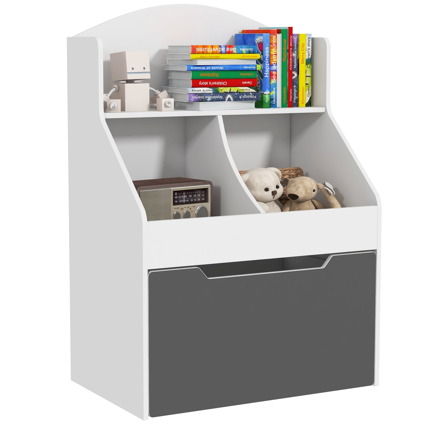 Kids Bookshelf, 3 Tier Bookcase, Toy Storage Organizer for Toddlers with Drawer for Playroom, Nursery, Bedroom, Classroom, White