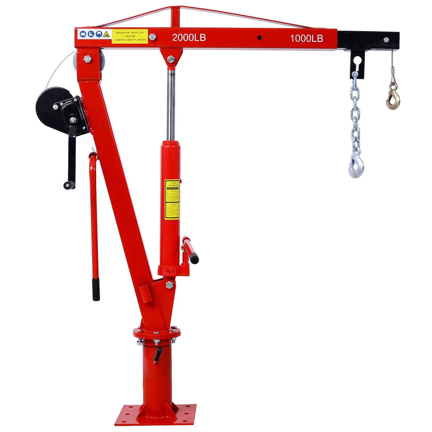 Hydraulic Pickup Truck Crane with Hand Winch , Pickup Truck Bed Hoist Jib Crane- 2000-Lb. Capacity Red
