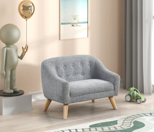 Amelia 28'W Gray Chenille Kids Sofa with Tufted Back and Wooden Legs