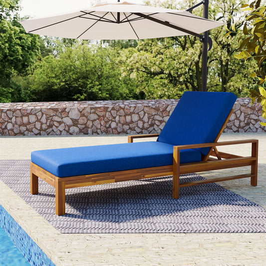 Acacia Wood Adjustable Backrest Outdoor Lounge Chair, Suitable for Gardens, Terraces, and Poolside Areas
