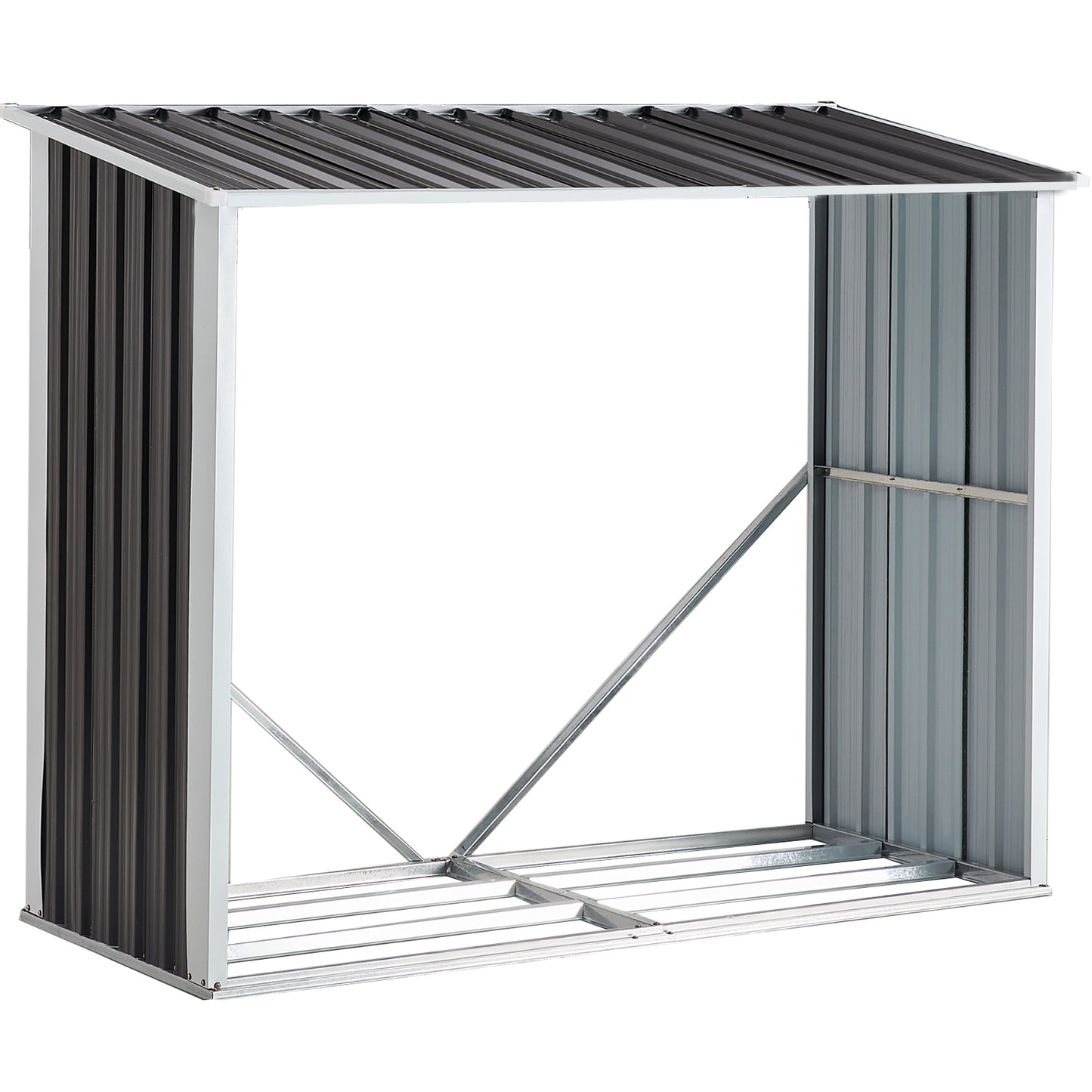Log Storage Shed, Log Holder with Roof, Log Storage Shed, Firewood Rack for Backyard Garden Patio Porch, Anthracite Galvanized Steel 70.9'