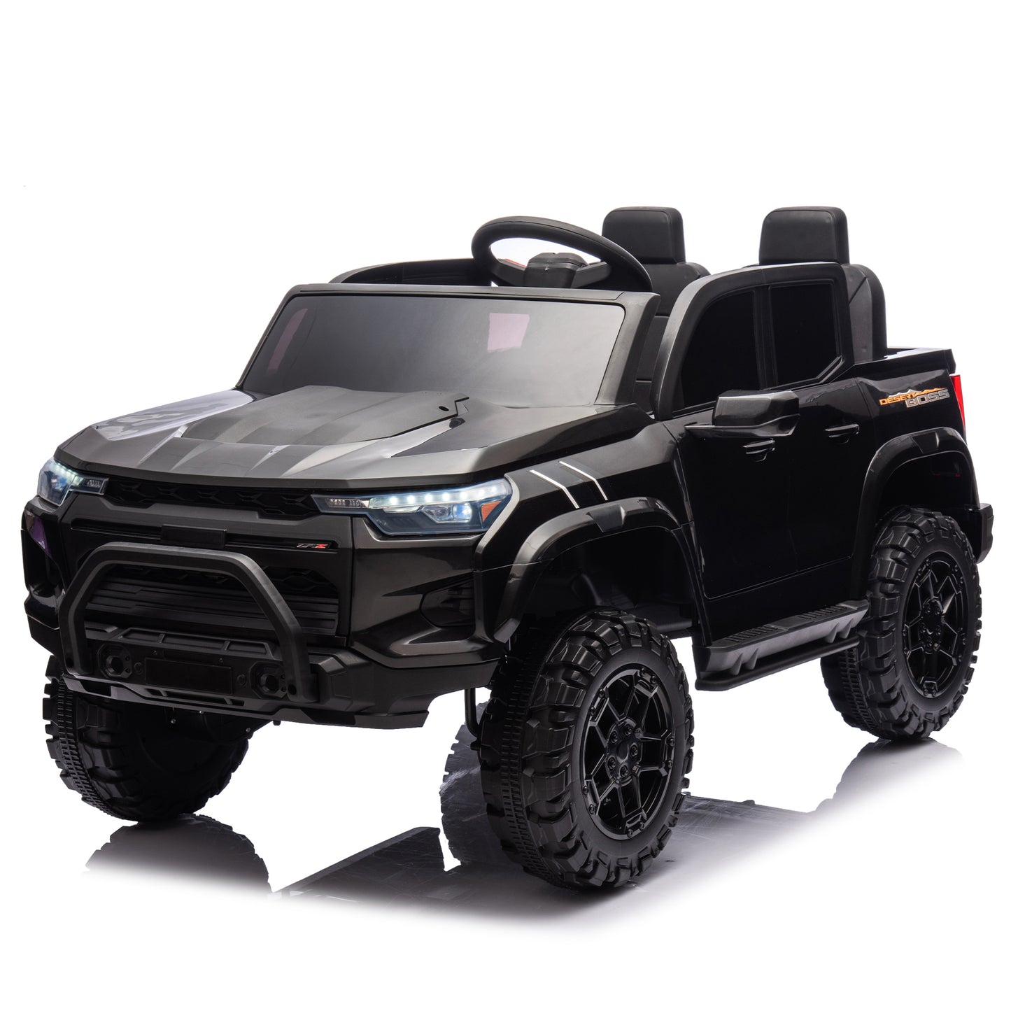 24V10A Two-seater Kids Ride On Electric Pickup, kids ride on toy W/parents remote control,4WD 800W motors,Two Safety belts,High Gate Safety Design,USB,Bluetooth, Speed 2.49-3.73MPH for kids aged 3+.