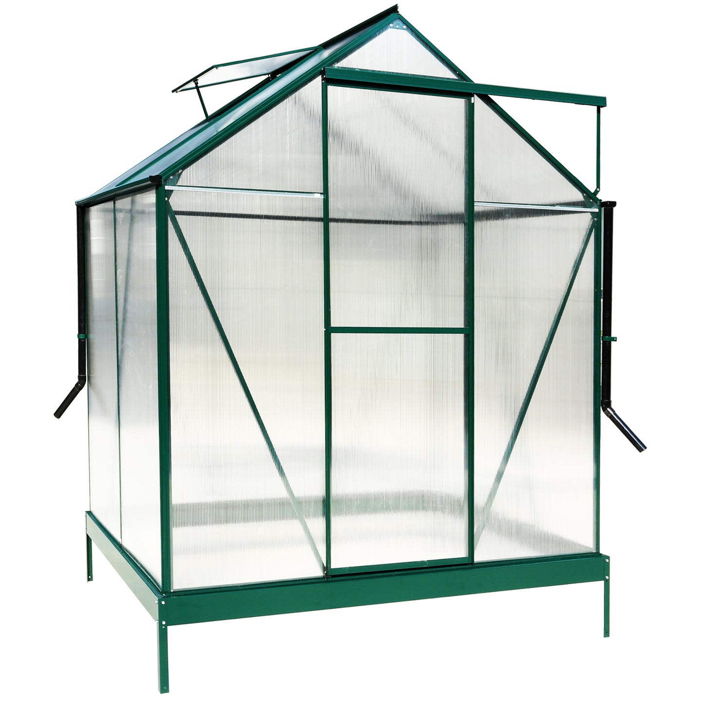 6.3'*4.2'*7' Polycarbonate Greenhouse, Heavy Duty Outdoor Aluminum Walk-in Green House Kit with Rain Gutter, Vent and Door for Backyard Garden, color green