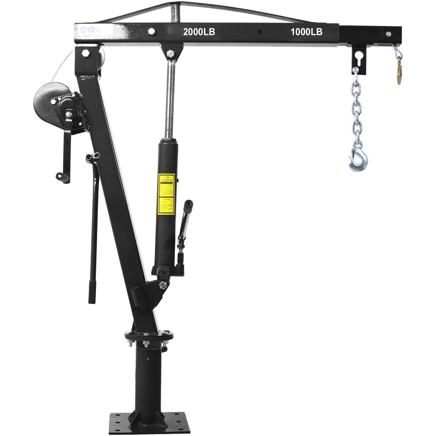 Hydraulic Pickup Truck Crane with Hand Winch , Pickup Truck Bed Hoist Jib Crane- 2000-Lb. Capacity Black