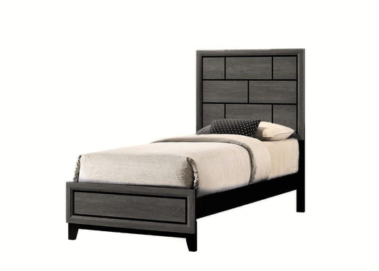 Cotemporary Gray Finish Twin Size Panel Low-profile Youth Kids Bed Geometric Design Wooden Bedroom Furniture