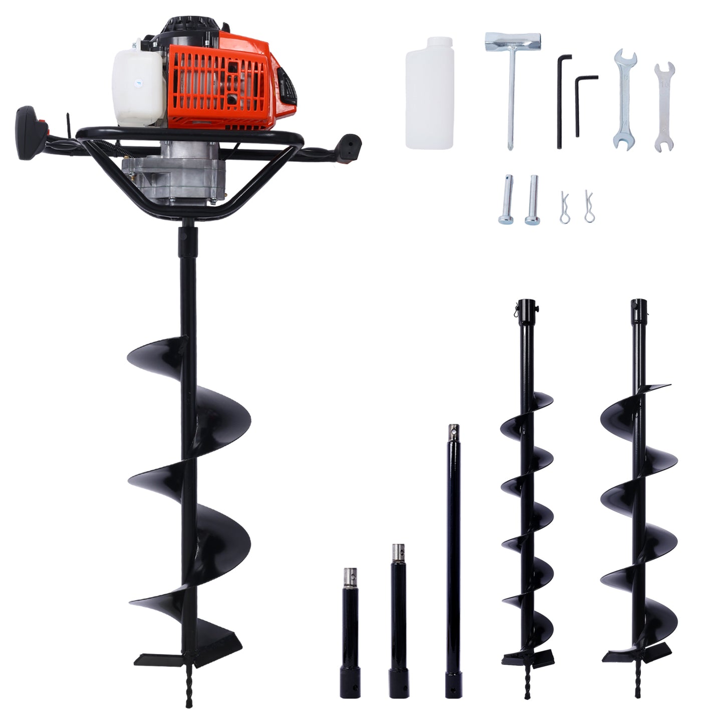 2.7HP Post Hole Digger 63cc Gas-Powered 2-Stroke Auger Digging Drill Shaft Size 3/4' ,EPA certificated with L4'+L6'+L8' DRILL BITS+EXT ROD KITS